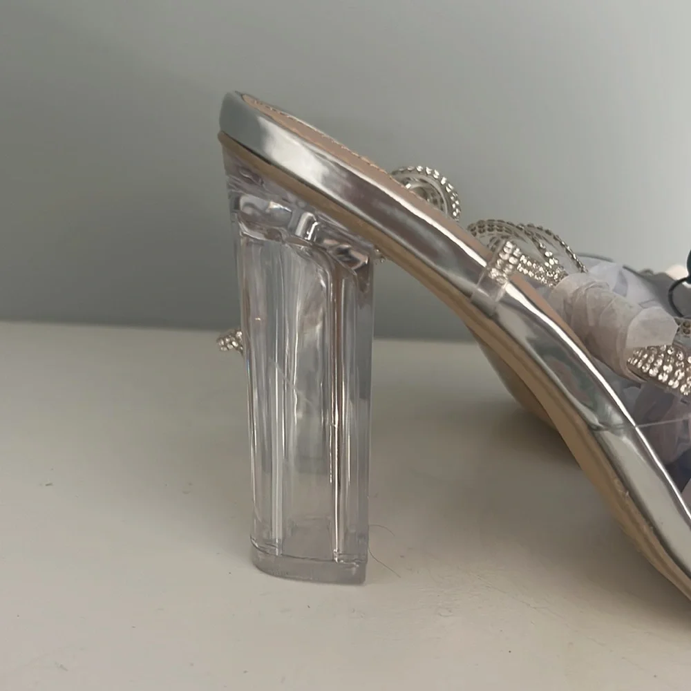 Clear Silver Rhinestone Bow Heels - Picture 6 of 9